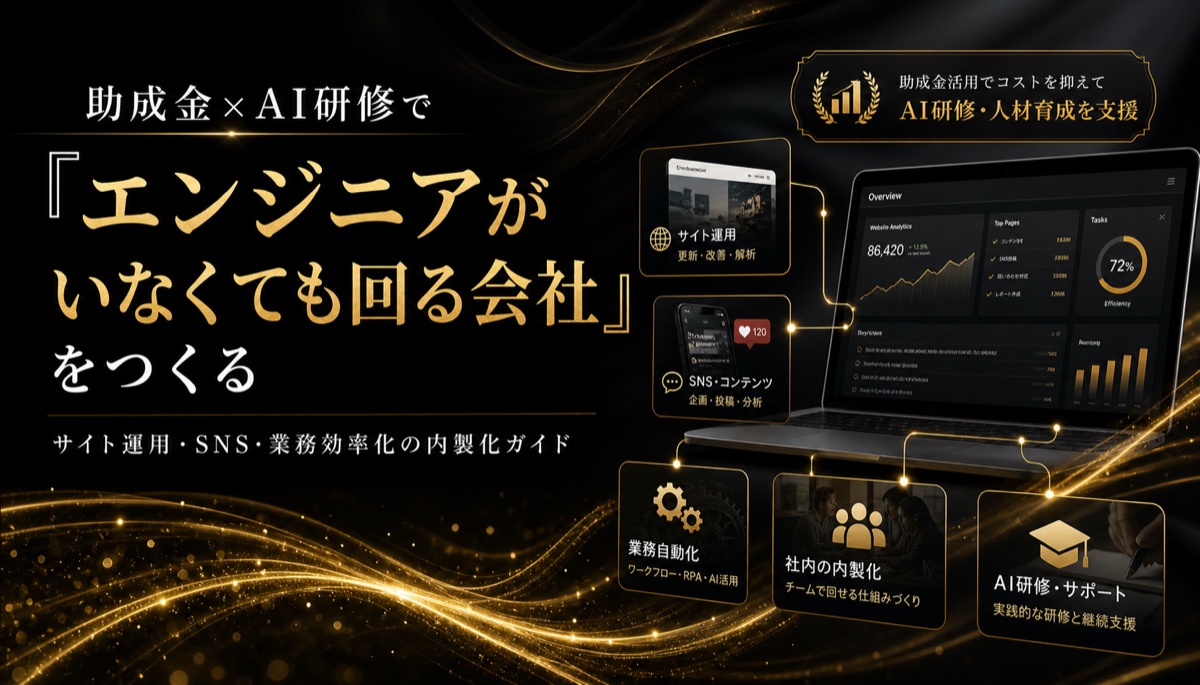 助成金×AI研修で「エンジニアがいなくても回る会社」をつくる ― サイト運用・SNS・業務効率化の内製化ガイド